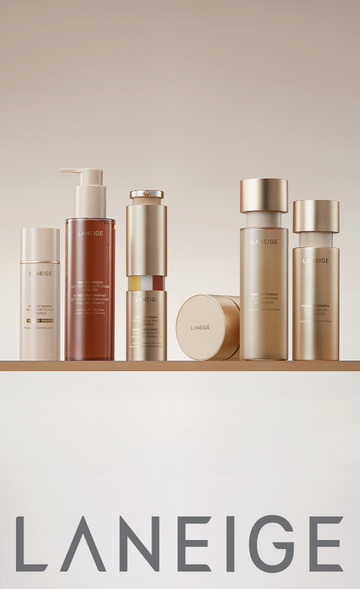 LANEIGE 5D sun protector essence,
                            perfect renew 3x signature serum,
                            perfect renew nourishing oil to foam cleanser,
                            3x cream advanced,
                            3x skin refiner advanced,
                            3x emulsion advanced